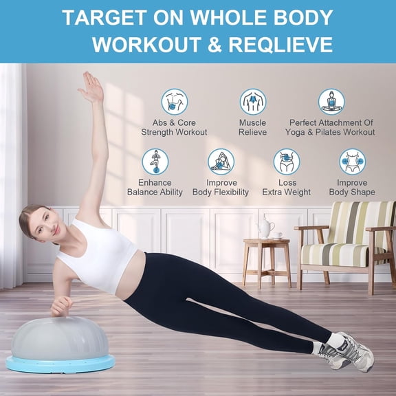 Exercise Ball Balance Trainer, Inflatable Yoga Ball With Plank & Game Function, Half Ball Balance Trainer For Core Strength Training, Home Gym Equipment With Resistance Bands