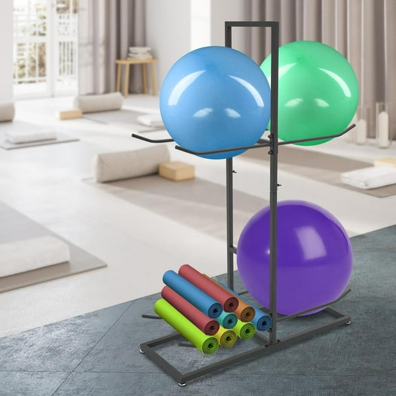 Exercise Ball Holder - Stability Ball Rack | Storage for Yoga Balls, Balance Balls & Mats - Ideal for Home & Commercial Gyms