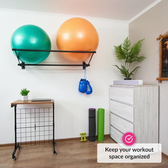 Exercise Ball Holder | Wall Mounted Rack | Yoga Stability Ball Holder | Fitness Ball Rack | Matte Black