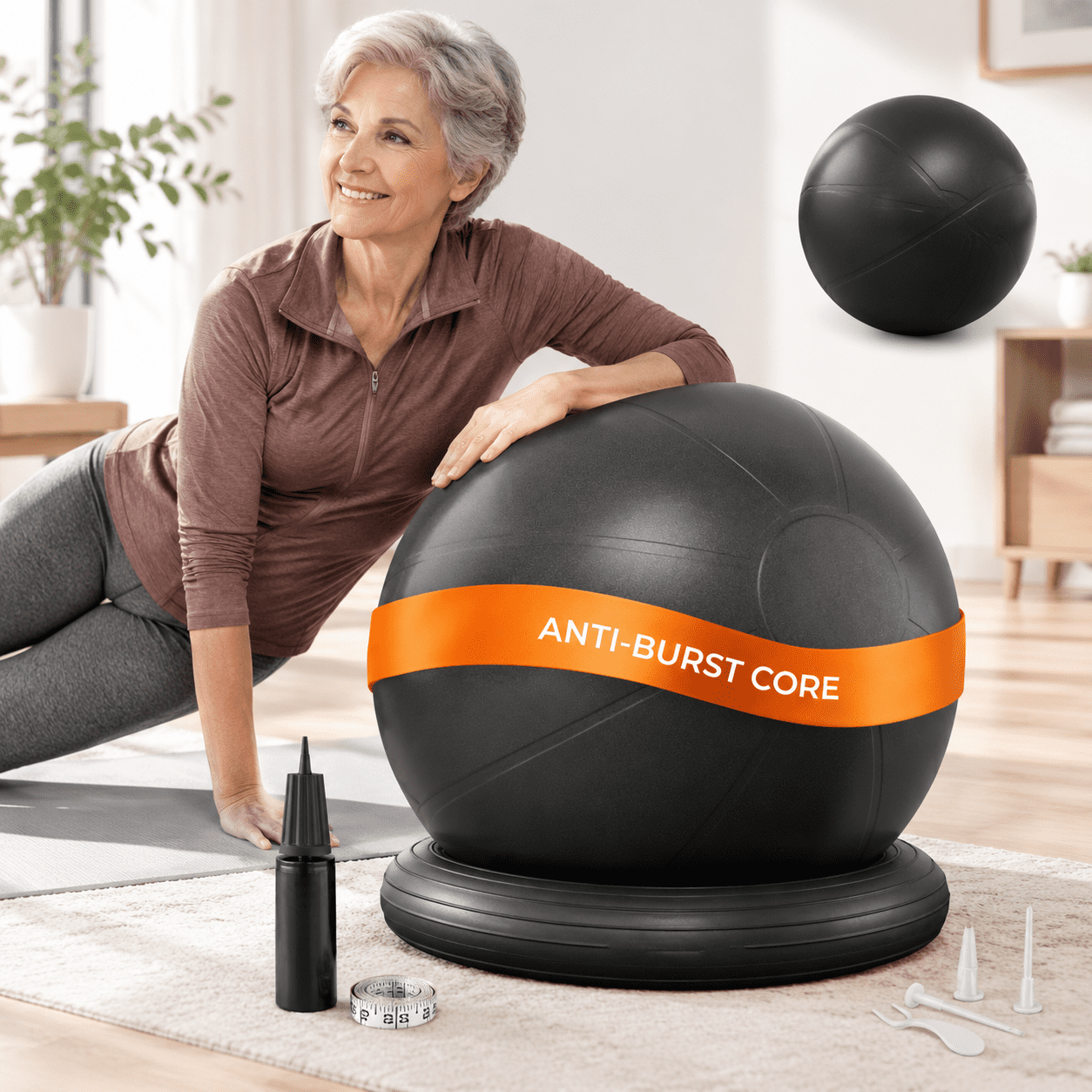 Exercise Ball, Jet Black, XL – 75 cm (Height 5'11