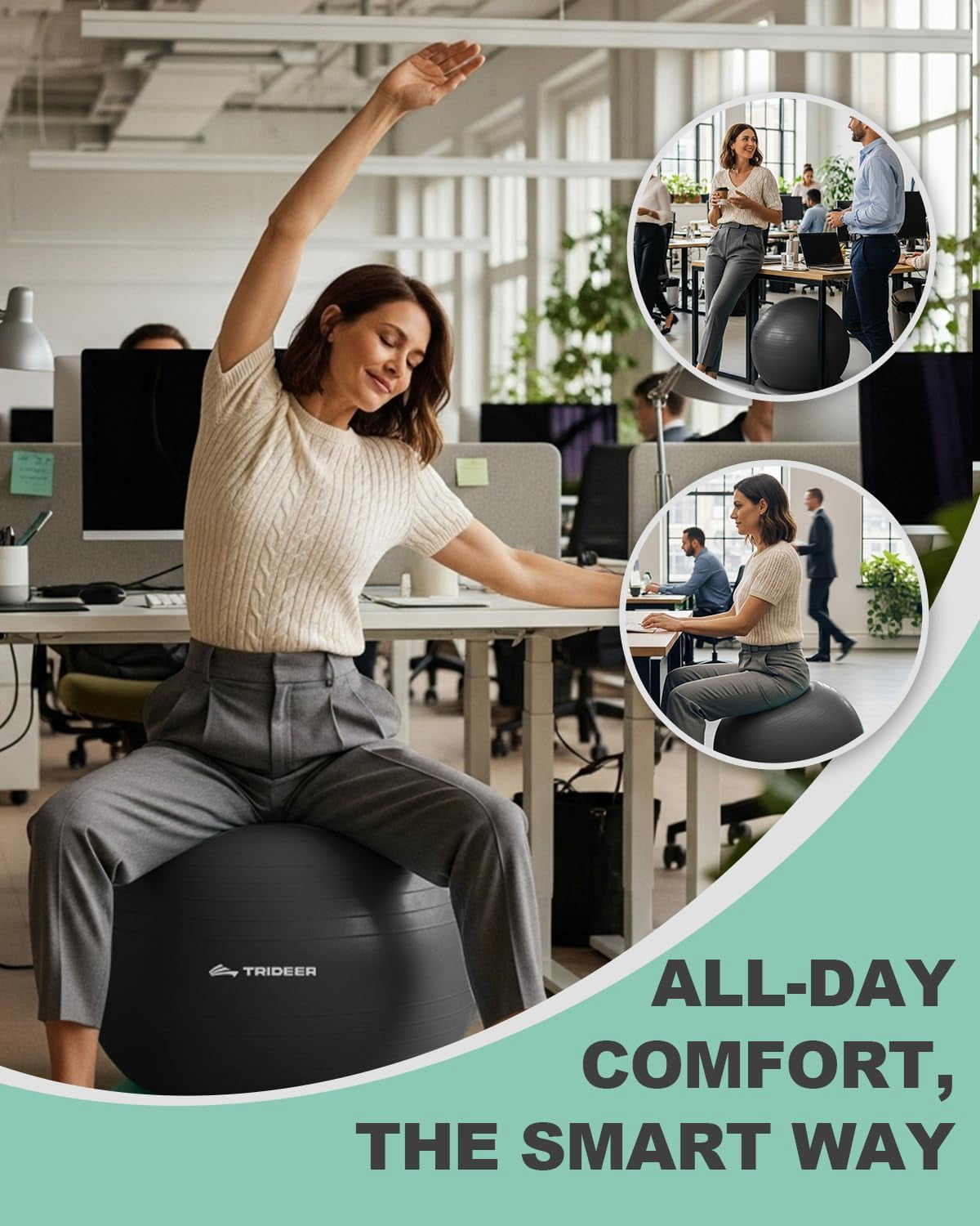 Exercise Ball for Office Desk, Yoga Ball Chair to Relieve Back Pain ...