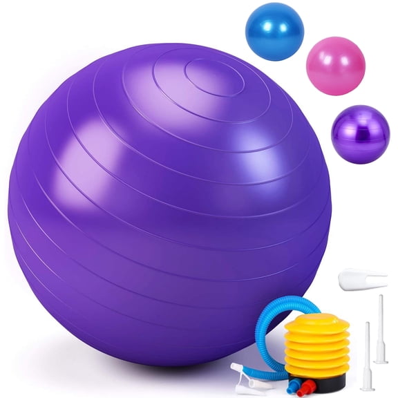 Exercise Ball, Pilates Yoga Ball for Fitness Pregnancy, Stability Balance Ball Chair with Quick Pump, Anti-Burst Workout Gym Equipment for Home, Office (Purple 55cm)