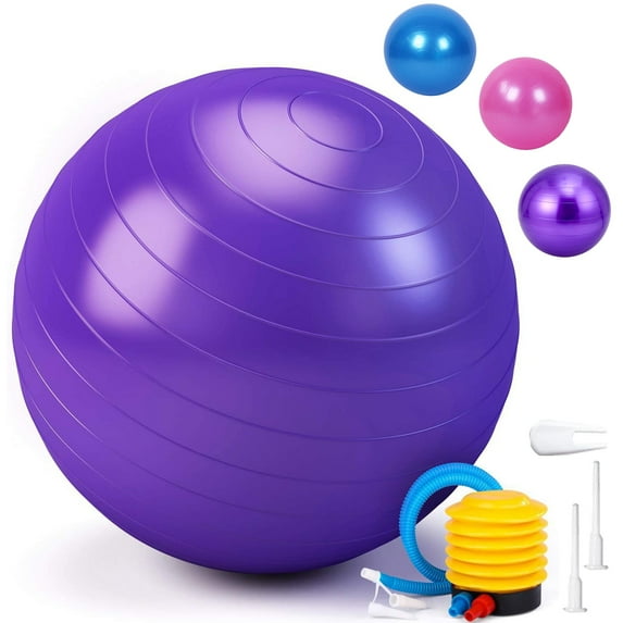 Exercise Ball, Pilates Yoga Ball for Fitness Pregnancy, Stability Balance Ball Chair with Quick Pump, Anti-Burst Workout Gym Equipment for Home, Office (Purple 65cm)