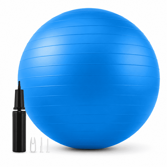 Exercise Ball with Quick Pump, Anti-Burst Slip-Resistant Stability Ball for Yoga, Pilates, Workout, Pregnancy, Physical Therapy & Office Chair, Blue, Multiple Sizes