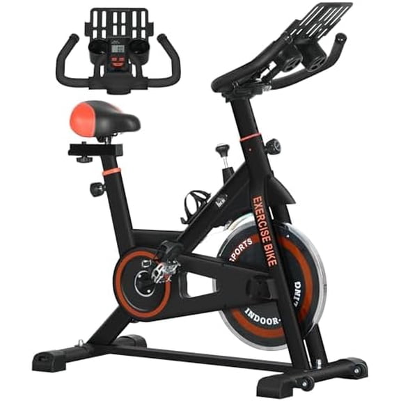 Exercise Bike, Flywheel Indoor Stationary Bike, Adjustable Height and Resistance, with LCD Monitor, Comfortable Seat Cushion, 264 lbs Capacity, Black and Red$$Sport & Recreation Other