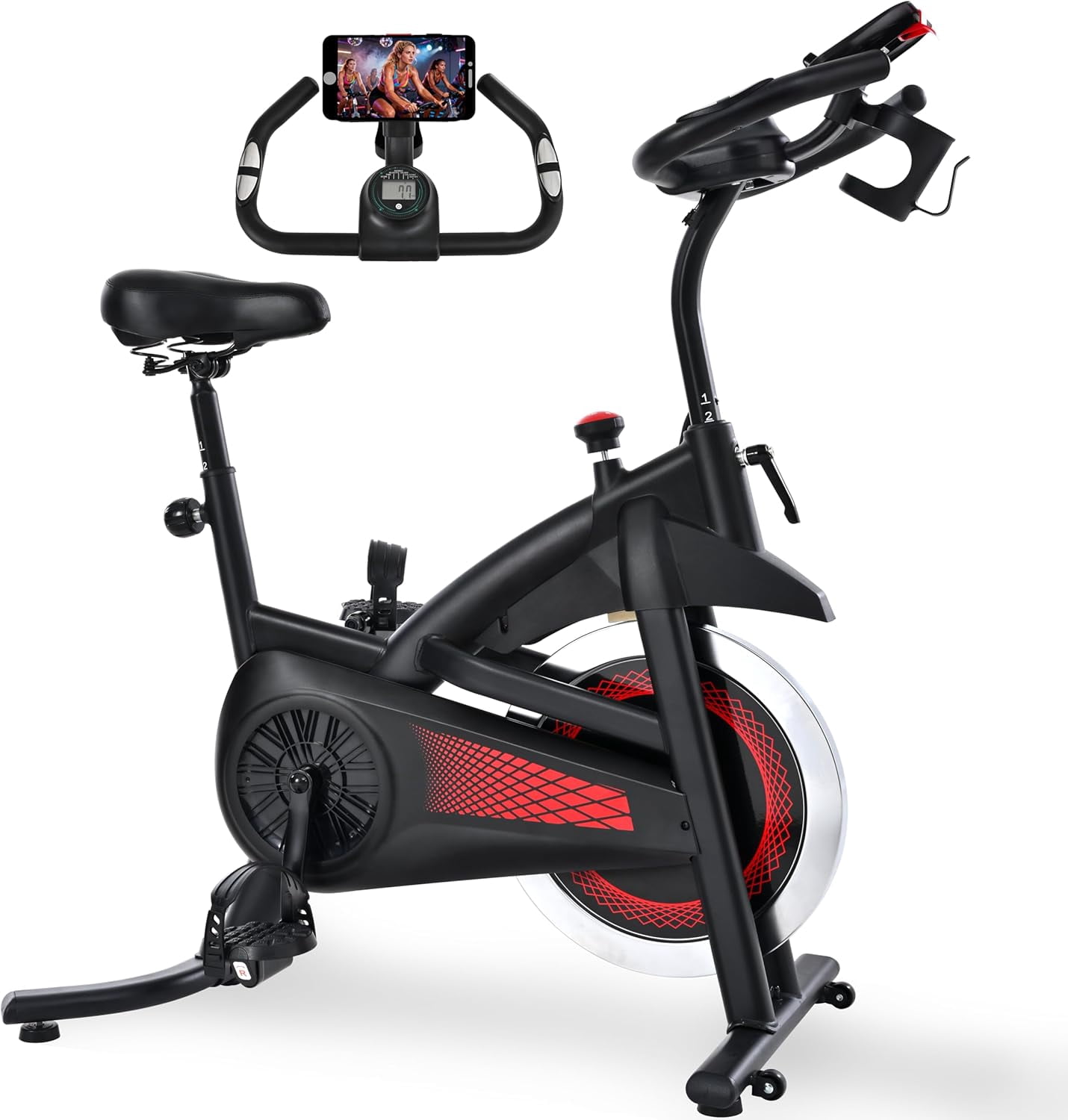 Exercise Bike Indoor Stationary Bike Cycling Bicycle for Home Gym 300 lbs Weight Capacity Adjustable Seat/Handlebar for Cardio Workout Office, Red
