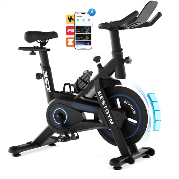 Exercise Bike,Magnetic Stationary Bike with App, Low Noise Indoor Cycling Bike with 330lbs Weight Capacity, Adjustable Seat, Tablet Holder, Water Bottle Holder for Home Fitness and Weight Loss