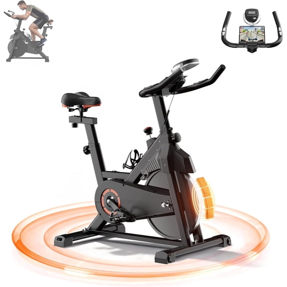 Exercise Bike, Magnetic Stationary Bikes for Home with Brake Pad Silent Belt Drive, 330LB Weight Capacity Indoor Cycling with Upgraded Seat Black