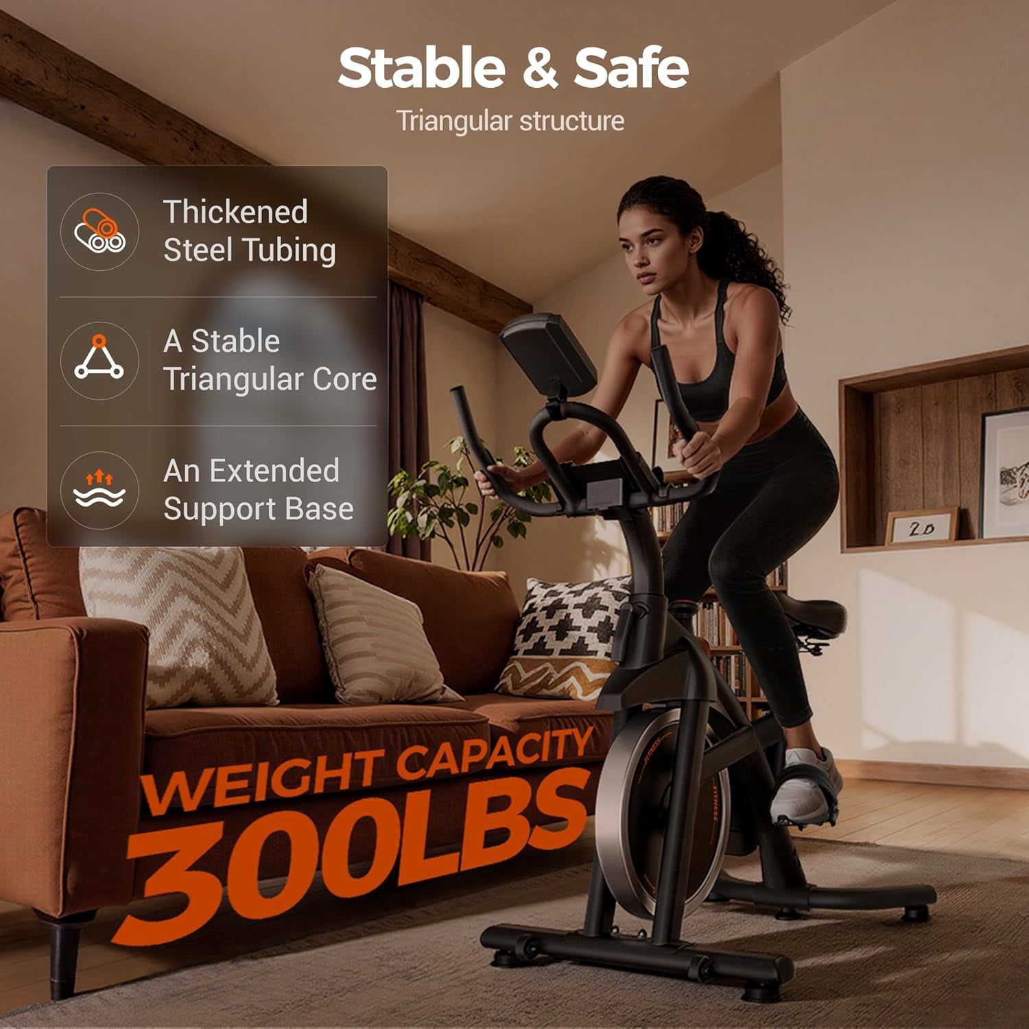 Exercise Bike, Quiet Belt Drive Stationary Bike for Home with 0-100 Resistance & App, 300 LB High Carbon Steel Training Bike, Indoor Cycling Bike with Tablet Holder and Heart Rate