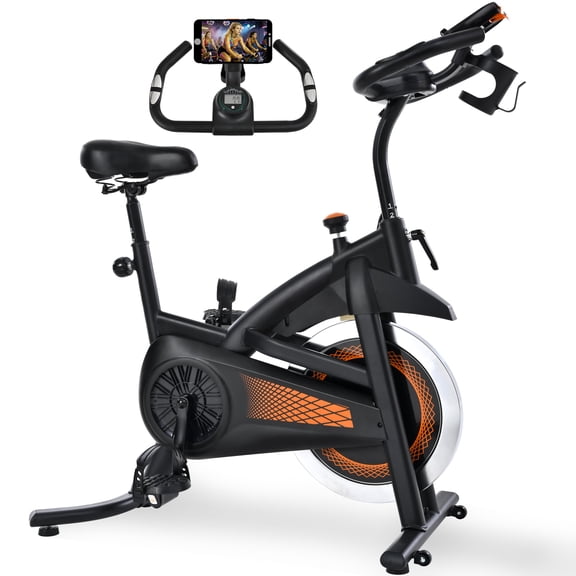 Exercise Bike Indoor Stationary Bike Cycling Bicycle for Home Gym 300 lbs Weight Capacity Adjustable Seat/Handlebar for Cardio Workout Office, Orange