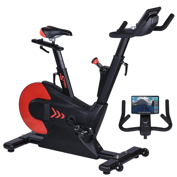 Exercise Bike, Stationary Bike with Shuttle Smart Knob,Electromagnetic Control Indoor Cycling Bike for Home with App, Cycle Bike with Ipad Mount & Seat Cushion,Rear Flywheel