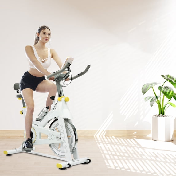 Exercise Bike Stationary Bike with LCD Display & Tablet Stand, 4-Way Adjustable Seat 2-way Non-slip Handlebars For Home Gym