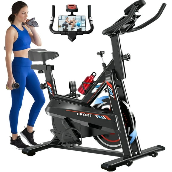 RICAN Exercise Bike, Stationary Cycling Bicycle with Mat and Bottle, Silent Belt Drive for Home Cardio Workout Training, 330lbs Weight Capacity