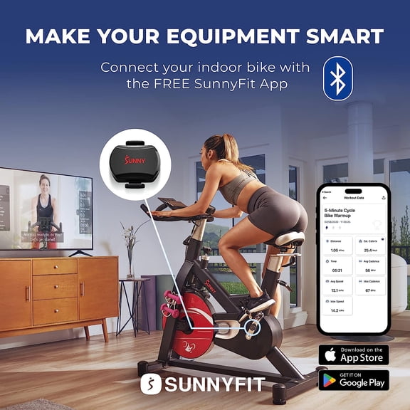 Exercise Cycling 2-in-1 Cadence/RPM + Speed Sensor for Indoor or Outdoor Bikes with Free SunnyFit App Enhanced Bluetooth Connectivity - CB110