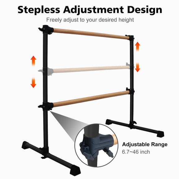 Exercise Equipment 4FT Black Solid Wood Ballet Barre With Adjustable Range Of 6.7-46 Inches For Dance Practice,Workout Equipment