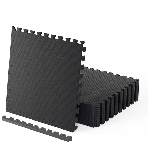 THAILE Workout Mat, Extra-Thick Gym Flooring, 48 Sq Ft 0.59in Non-Slip Surface, High Density EVA Foam, Black, for Home Gym, Protective Floor Mat