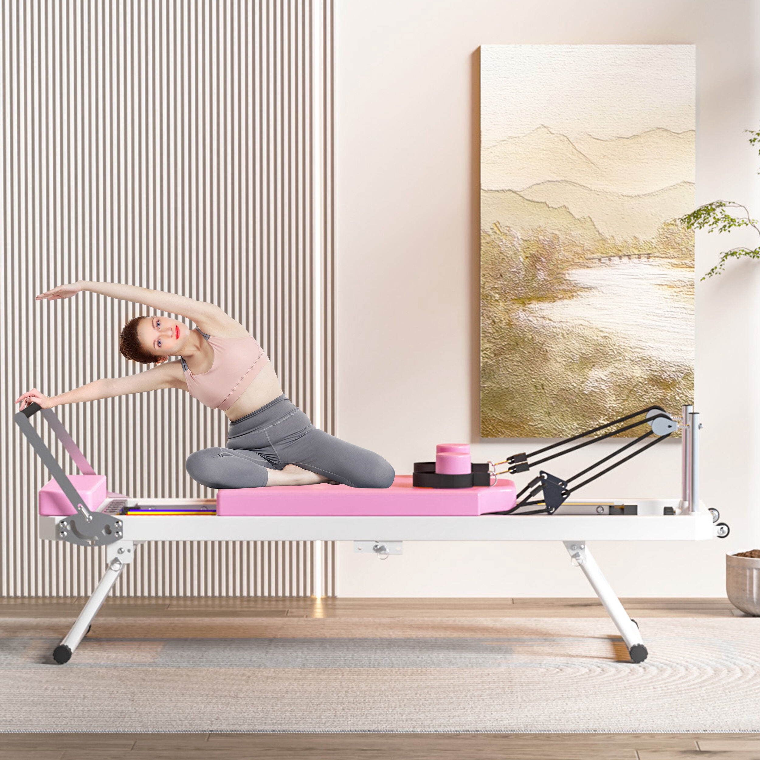 Exercise Equipment Pilates core bed, foldable home high quality, yoga studio with the same commercial fitness equipment, pink,Workout Equipment