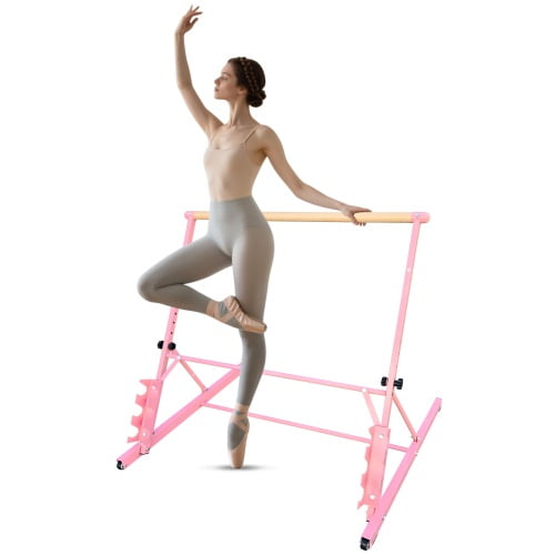 Exercise Equipment Pink Solid Wood Ballet Barre With Adjustable Range Of 31.5-39.5 Inches For Dance Practice,Workout Equipment