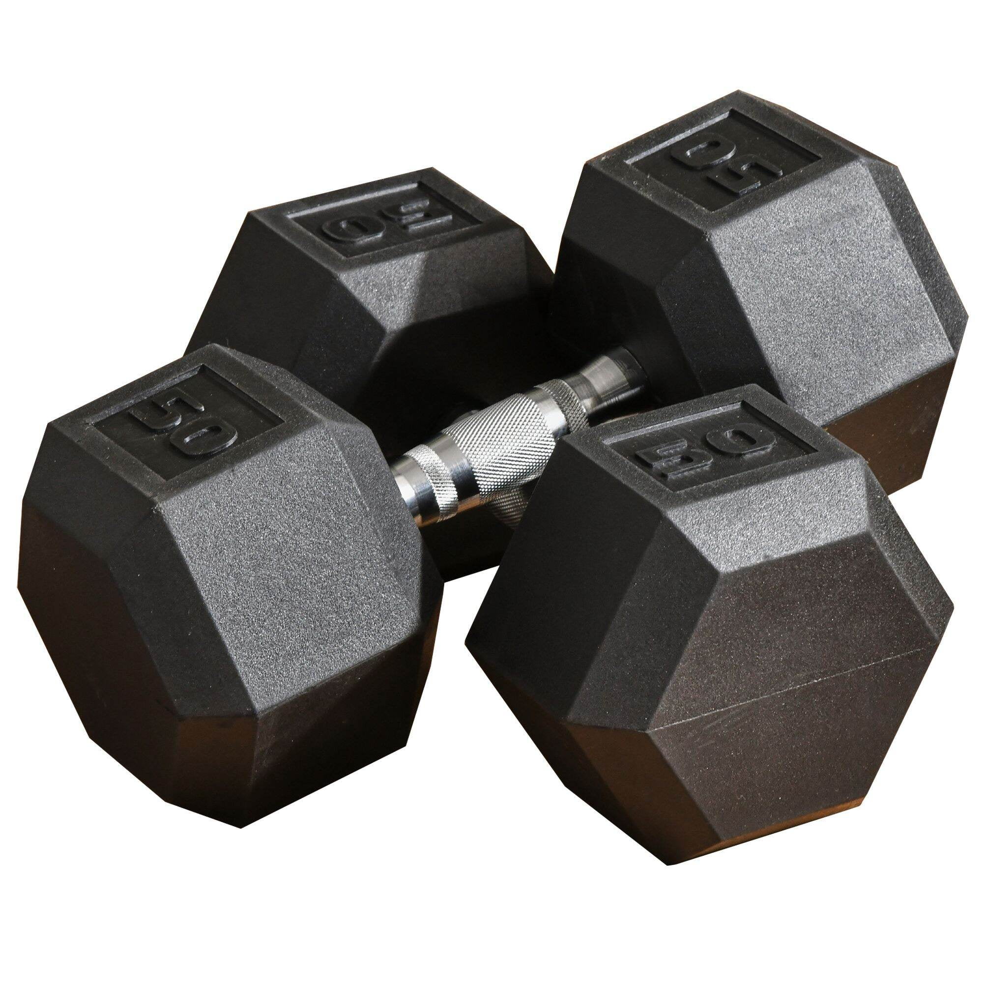 Exercise Equipment Soozier 2 x 50lbs Hex Dumbbell Set of 2, Rubber Weights Exercise Fitness Dumbbell with Non-Slip Handles, Anti-roll, for Women or Men Home Gym Workout,Workout Equipment