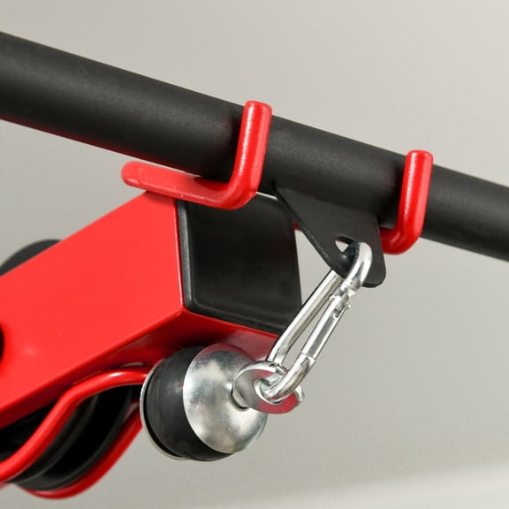 Exercise Equipment Soozier Cable Machine, LAT Machine with High and Low Pulley Stations, Cable Row Machine with Adjustable Seat and Flip-Up Footplate, for Home Gym, Black and Red,Workout Equipment