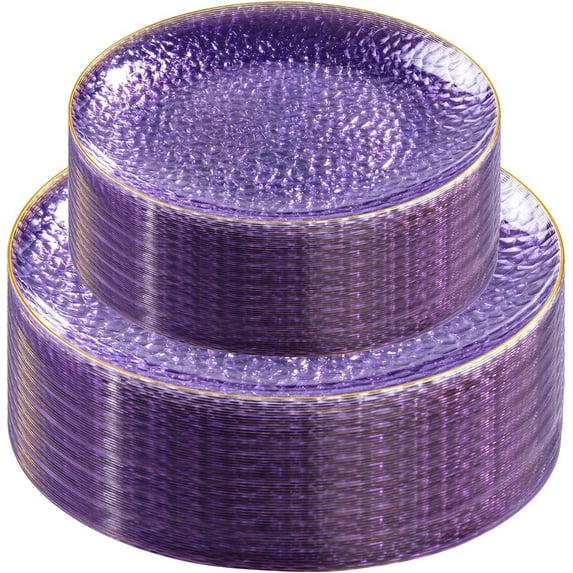 Exercise & Fitness 60Pcs Clear Purple Gold Plastic Plates, Purple Disposable Plates With Gold Rim, Hammered Plastic Plates Include 30 Clear Dessert Plates, 30 Dinner Plates for Party
