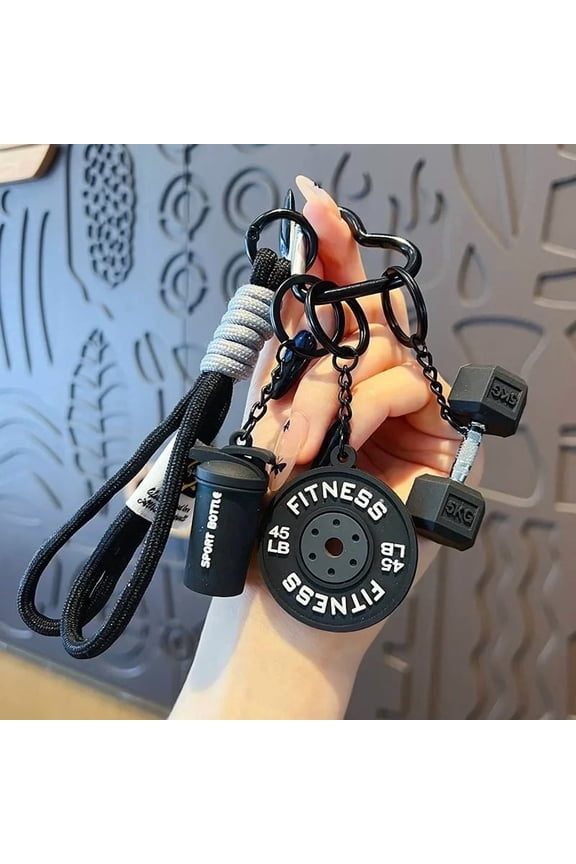 Accessories Keychain Set,XSAOP Sport Barbell Dumbbell Water Cup Gym Accessories Keychain Set, Black, 1 Count