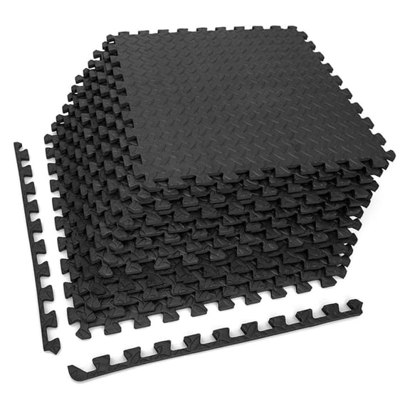 Exercise Flooring Mats 12-Tile Set, Non-Slip Foam Play Mats, 1/2 Inch Interlocking Gym Mats for Home Fitness, Workshops, Protective Floor Covering (Black)