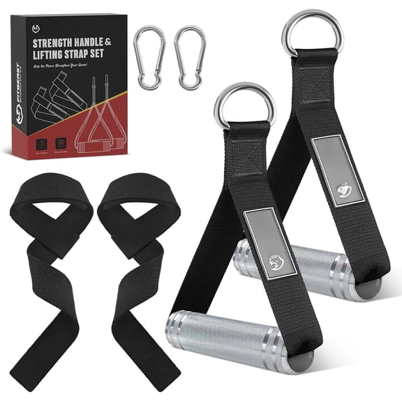 Exercise Handles & Lifting Straps Set - Replacement Gym Handles for Cables Machine, Pulley System, Strength Trainer, Pull Down Workout Handles, Pilates,  Gym  Attachments