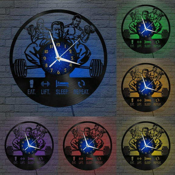 Exercise Life 12 Inch Vinyl Record Wall Clock - Silent, Creative, and Unique Clock for Living Room, Entryway, or Bedroom Decor - Perfect Gift Idea(12 inchs B with LED)