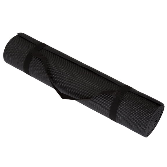 Wakeman Fitness Exercise Mat for Fitness, Pilates, and Workout with Carrying Strap, Black