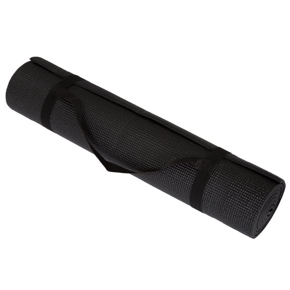 Wakeman Fitness Exercise Mat for Fitness, Pilates, and Workout with Carrying Strap, Black