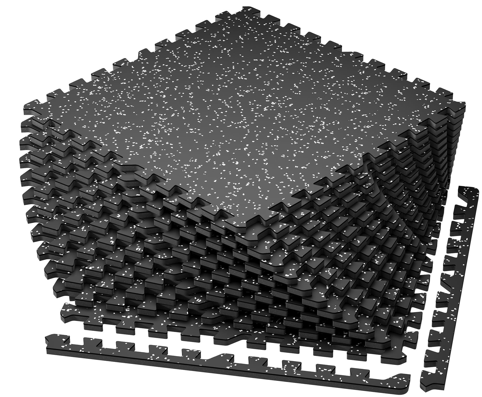 Amadwell 0.56" Thick 48 Sq Ft Gym Flooring for Home Gym, 12 Tiles Exercise Equipment Mats, Rubber Top with High Density EVA Foam, Large Interlocking Workout Mat, Black/Grey