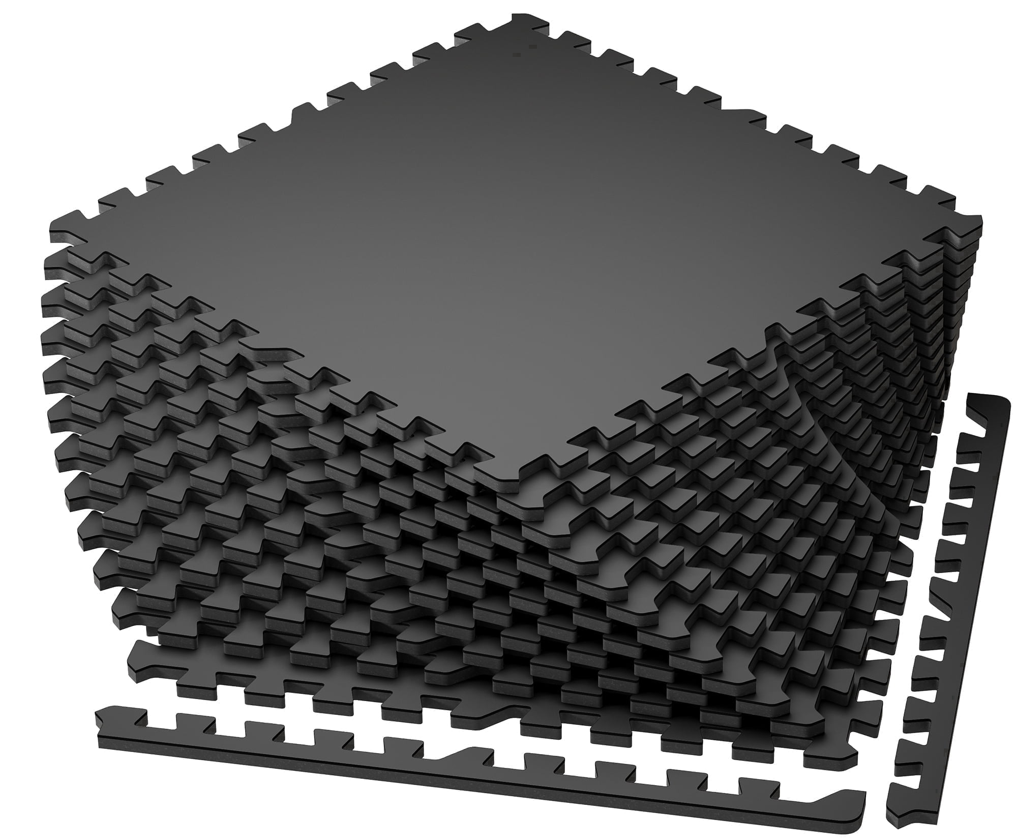 Amadwell 0.56" Thick 48 Sq Ft Gym Flooring for Home Gym, 12 Tiles Exercise Equipment Mats, Rubber Top with High Density EVA Foam, Large Interlocking Workout Mat, Black