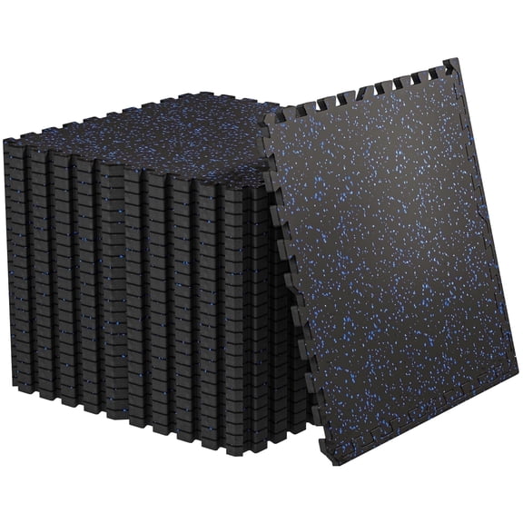 Amadwell 0.56" Thick 96 Sq Ft Gym Flooring for Home Gym, 24 Tiles Exercise Equipment Mats, Rubber Top with High Density EVA Foam, Large Interlocking Workout Mat, Black/Blue