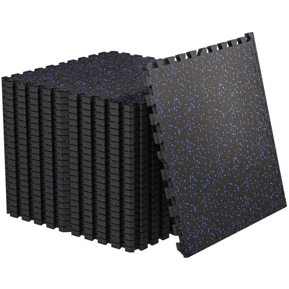 Amadwell 0.56" Thick 96 Sq Ft Gym Flooring for Home Gym, 24 Tiles Exercise Equipment Mats, Rubber Top with High Density EVA Foam, Large Interlocking Workout Mat, Black/Blue