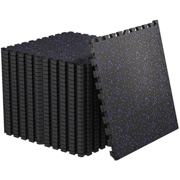 Amadwell 0.56" Thick 96 Sq Ft Gym Flooring for Home Gym, 24 Tiles Exercise Equipment Mats, Rubber Top with High Density EVA Foam, Large Interlocking Workout Mat, Black/Blue