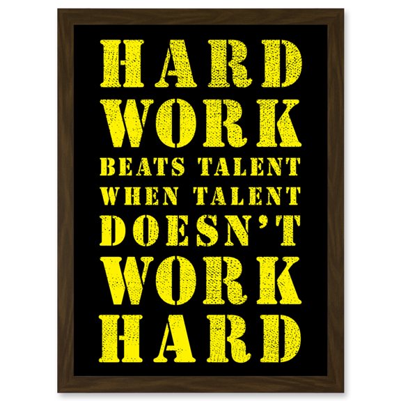 Exercise Motivation Hard Work Beats Talent Inspirational Gym Wall Art Artwork Framed Wall Art Print A4