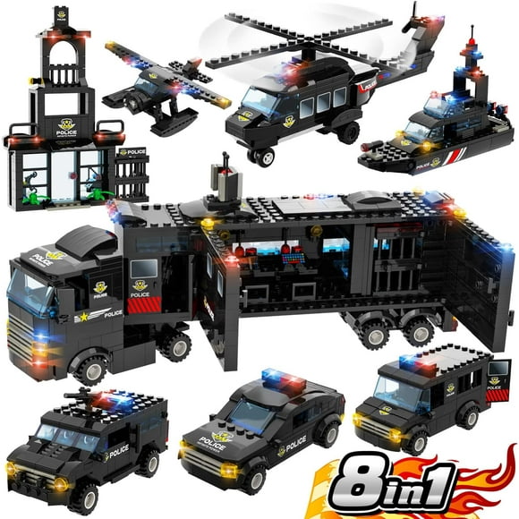 Exercise N Play 1020 Pieces City Police Station Building Blocks Set, 8 in 1 Mobile Command Center Building Set, Fun Building Toys for Kids Aged 6-12