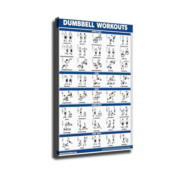 Exercise Poster for Dumbbell Training - Includes Instructions for Bodybuilding - Home Gym Chart -Free Weight Body Building Guide