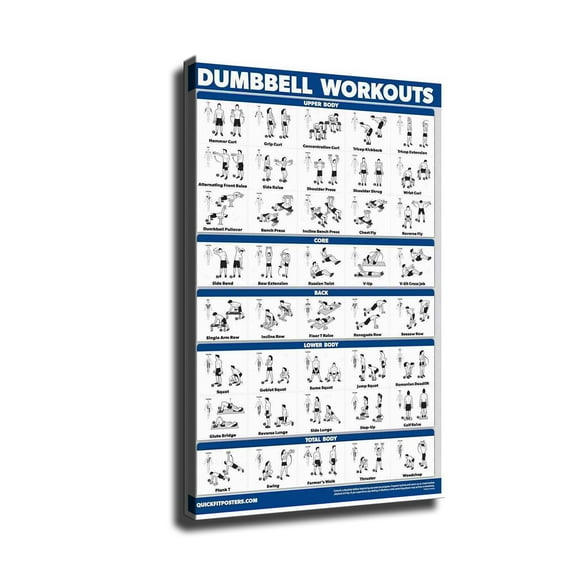 Exercise Poster for Dumbbell Training - Includes Instructions for Bodybuilding - Home Gym Chart -Free Weight Body Building Guide