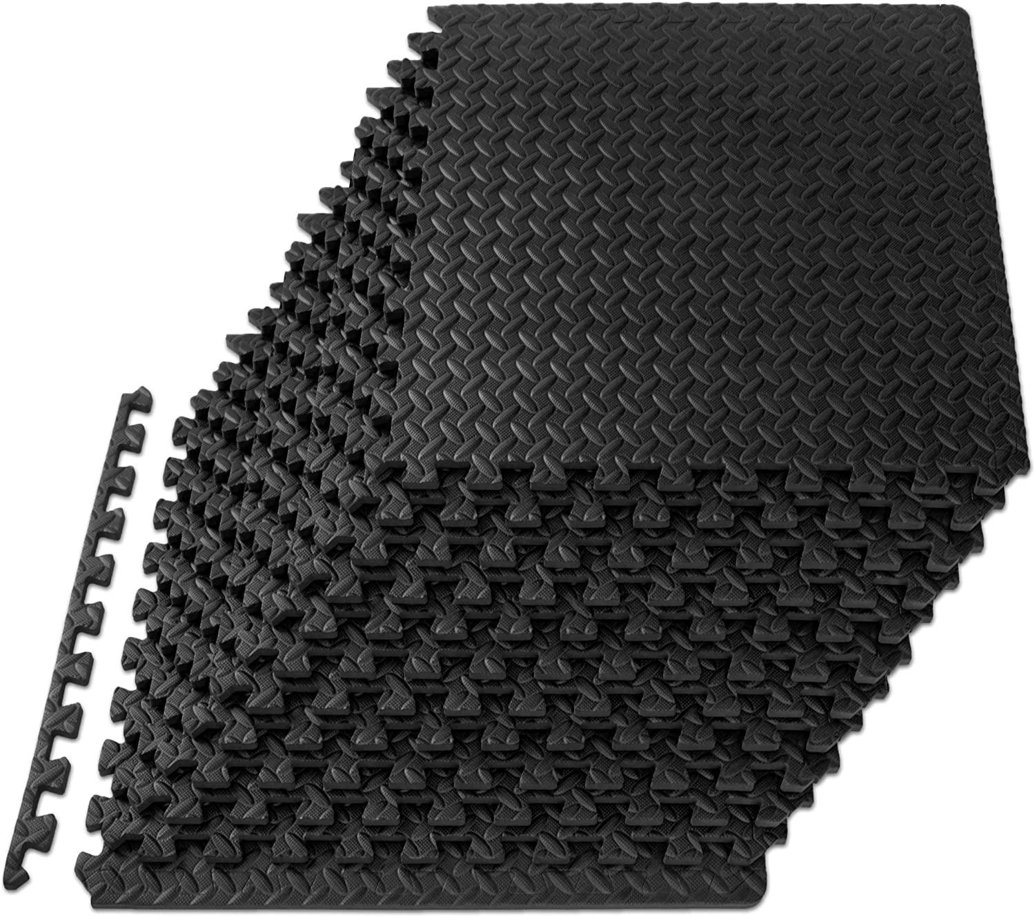 Exercise Puzzle Mat ½-inch, EVA Interlocking Foam Floor Tiles for Home Gym, Workout Equipment, Kids Play Areas, Black, 48 SQ FT - 12 Tiles