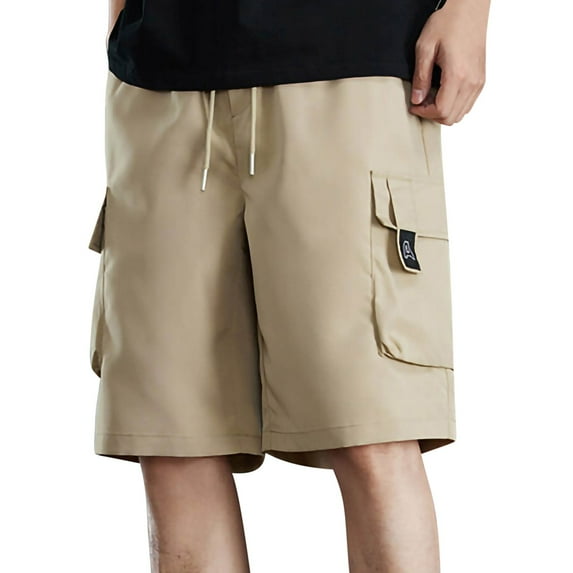 Exercise Shorts Men Mens Long Cargo Shorts Men's Casual Stretch Cargo Shorts Classic Drawstring Elastic Waist Summer Loose Fitting Work Short with Multi Pockets
