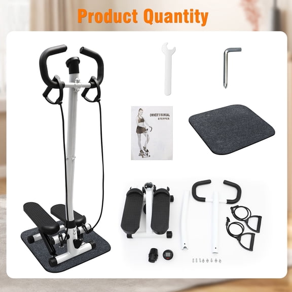 Exercise Stair Stepper - Twisting Stepper with Handlebars And Resistance Bands, Supports Up to 330 Pounds, Without Battery