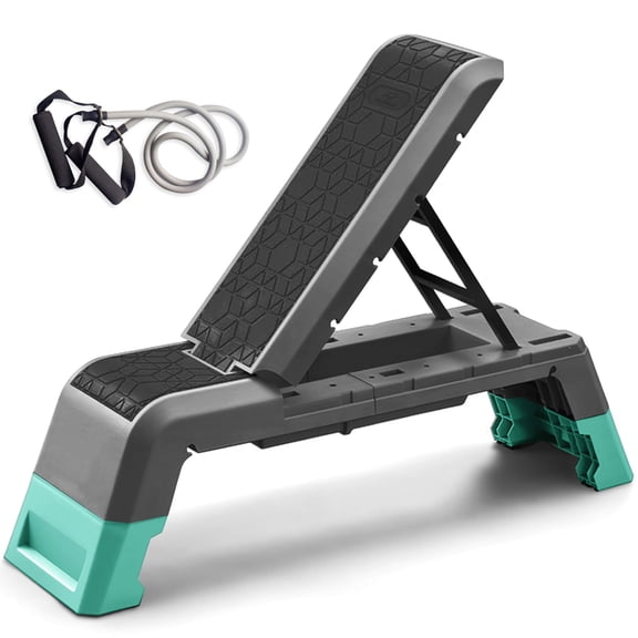 Exercise Step Platform, Multifunctional Aerobic Deck With Resistance Band, Adjustable Weight Bench For Home Gym, Compact Workout Equipment For Strength Training And Cardio Exercise, Black