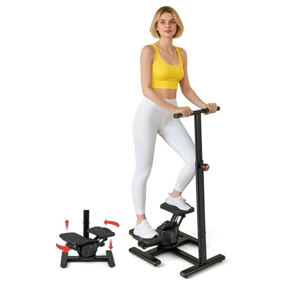 Exercise Stepper with Handle Bar, 330 LBS Stepper with LCD Monitor & Oversize Pedals, Portable Hydraulic Mini Stair Stepper for Home Aerobic Workout Fitness
