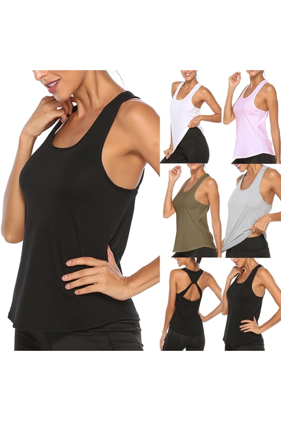 Exercise Tank Tops for Women Sleeveless Athletic Tank Tops Open Back Basic Undershirt Running Yoga Active Shirts Loose Fit Racerback Breathable Tee (Black,S)
