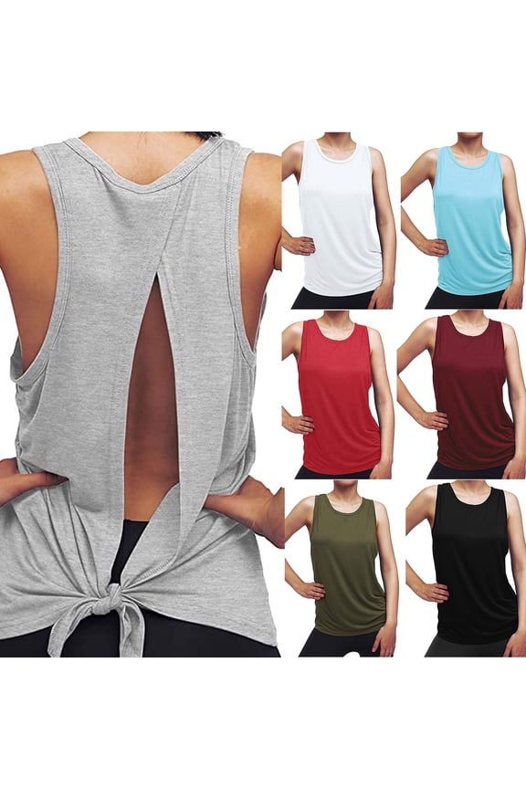 Exercise Tank Tops for Women Sleeveless Cropped Tank Tops Open Back Basic Undershirt Yoga Running Shirts for Women Plus Size Gym Clothes (Red,XXL)