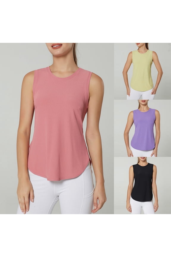 Exercise Tops for Women Sleeveless Cropped Tank Tops Open Back T-Shirt Sleeveless Shirts Plus Size Gym Clothes (Purple,L)