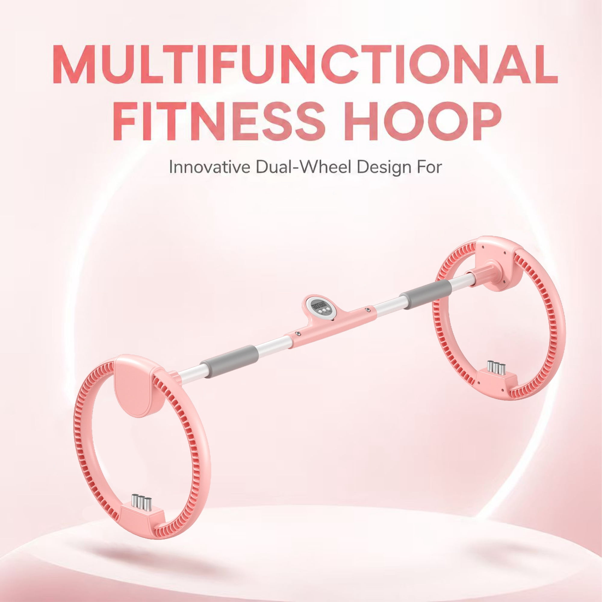 Exercise Wheel with Adjustable Arms and Dual-Wheel Design, Forearm Wrist Trainer and Fitness Equipment for Home Gym Office, Pink