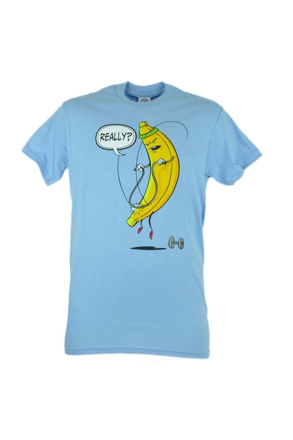 Exercising Funny Humorous Banana Graphic Novelty Tshirt Light Blue Tee XLarge